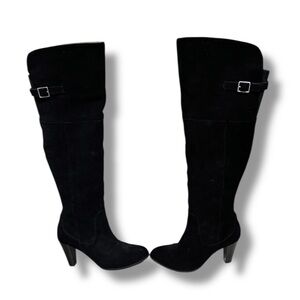 Adrienne Vittadini Tarik Black Suede Leather Over the Knee Fall Boots Size 6.5